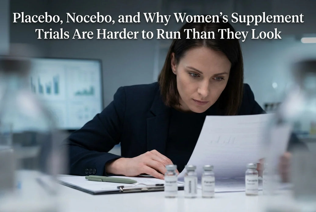 Professional header image for industry analysis: Placebo, Nocebo, and Why Women's Supplement Trials Are Ha...