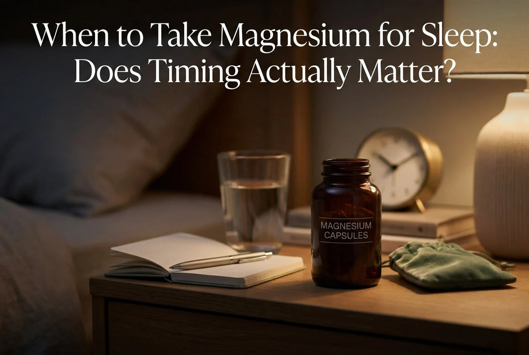 Professional header image for educational tutorial: When to Take Magnesium for Sleep: Does Timing Actually Ma...
